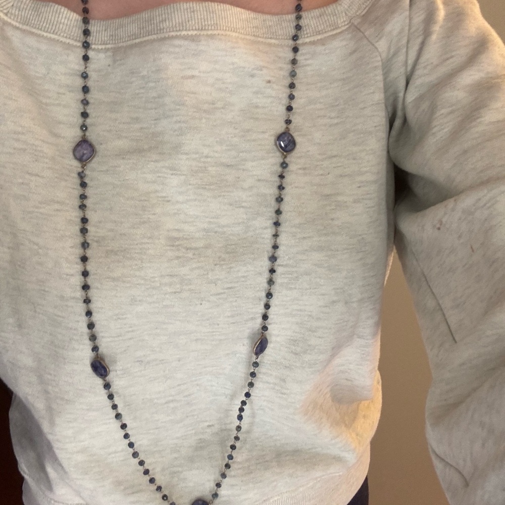 Amethyst Stones & Labradorite Beaded Necklace (can wear doubled or tripled) - Picture 2 of 6